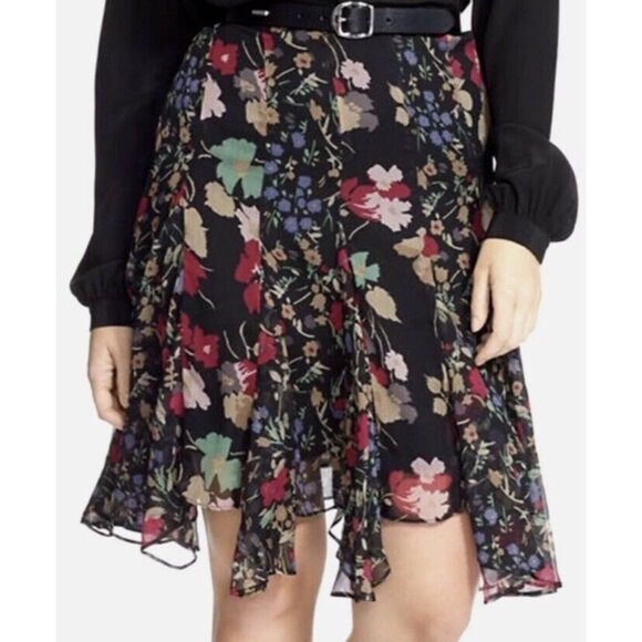 Lauren Ralph Lauren Dresses & Skirts - Lauren Ralph Lauren Ruffled Floral Georgette Skirt Size 12 Black Multi Floral